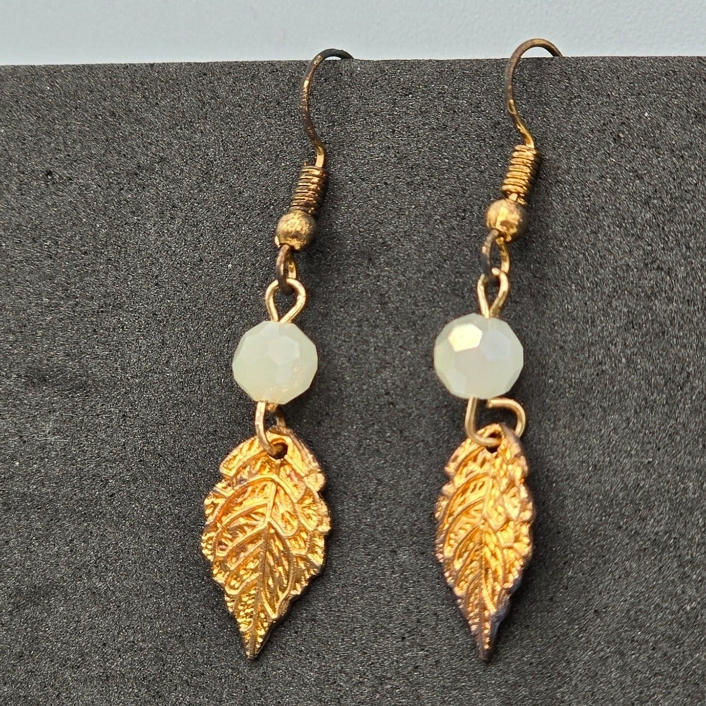 Zara Copper Leaf White Bead Hook Earrings Fashion Jewelry E26