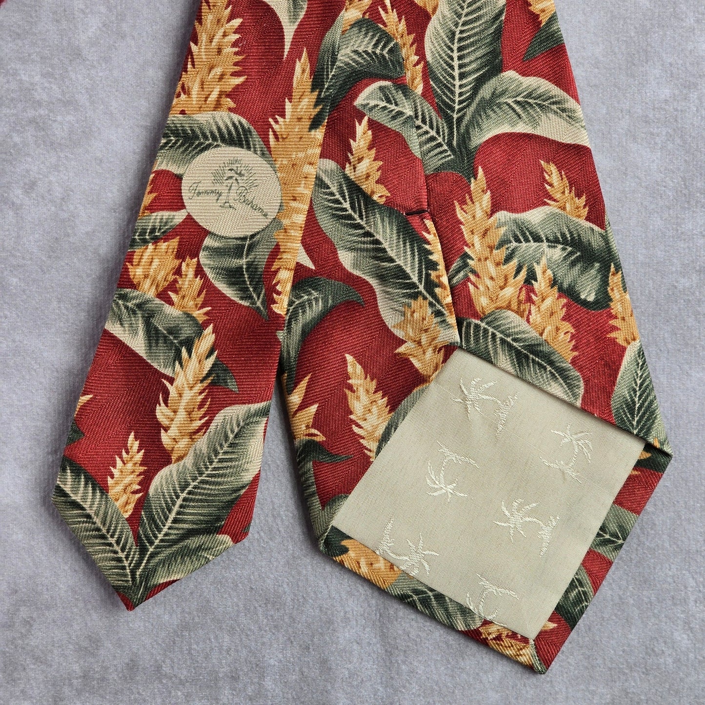 Tommy Bahamas Brown Green Yellow Tropical Leaf 100% Silk Men's Neck Tie NWOT