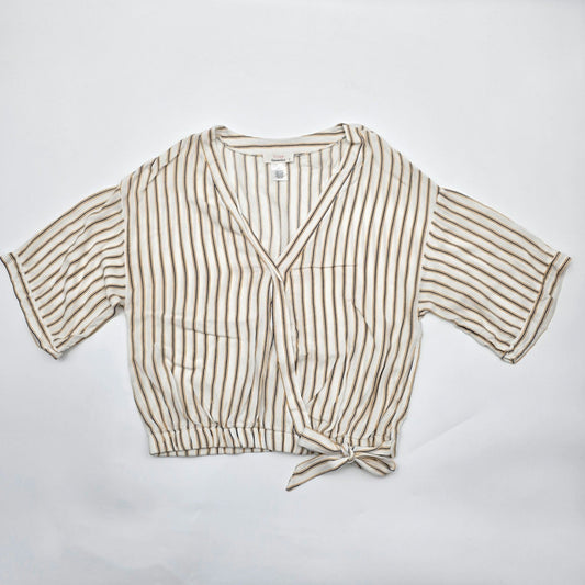 Urban Romantics Yellow Striped Cropped L Wrapped Blouse Top Shirt Large