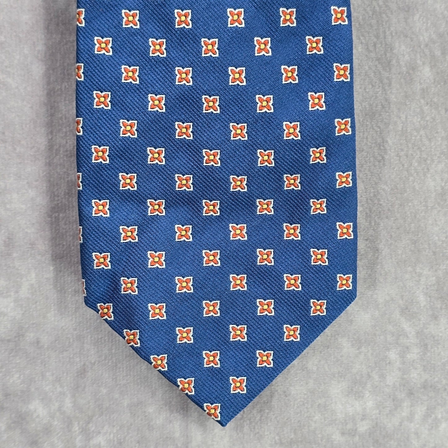 Lands' End Blue Floral Geometric 100% Silk Men's Neck Tie NWOT