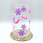 Bats and Flowers Purple Pink 16oz Beer Can Glass Cup NWT