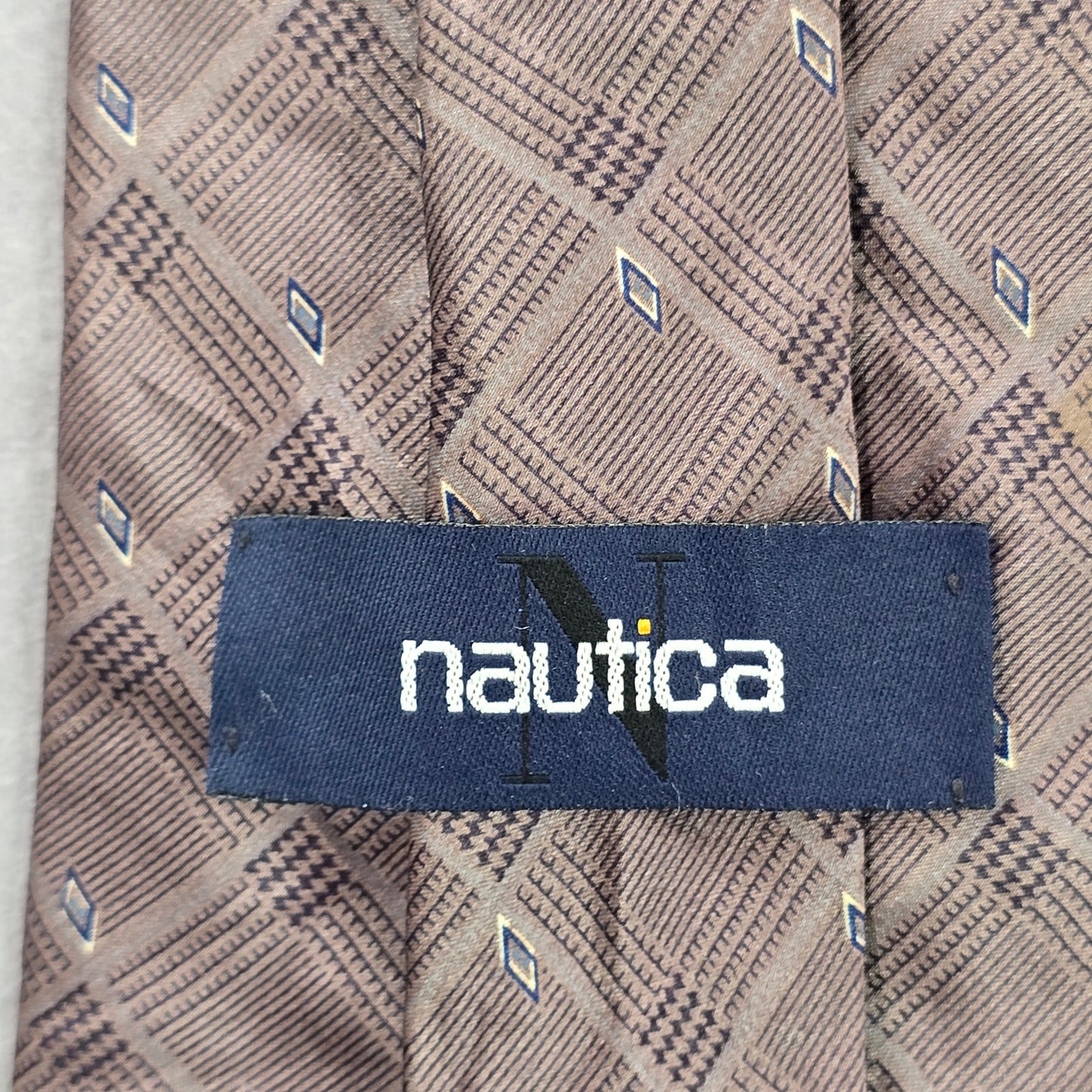 Nautica Brown Purple Blue Plaid Diamond 100% Silk Men's Neck Tie NWOT