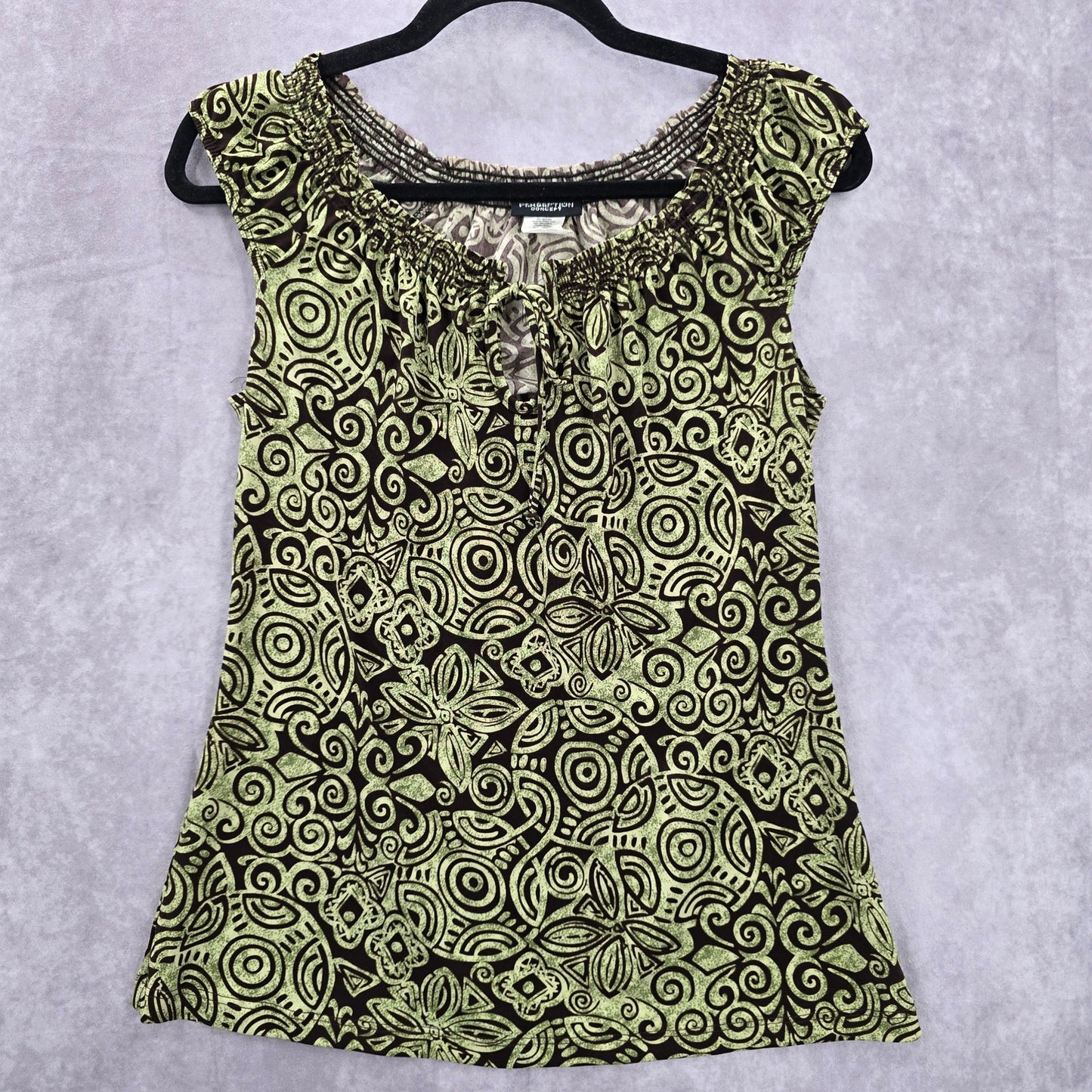 Perseption Concept Brown Green Floral Smock Paisley Swirl Top Small