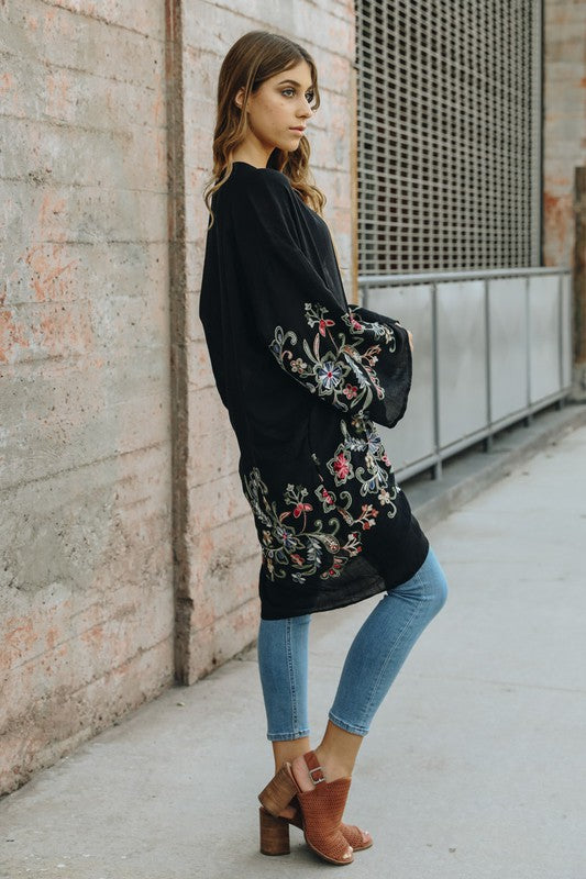 Long Floral Kimono Cardigan