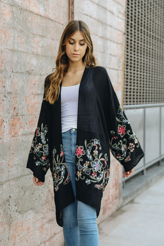 Long Floral Kimono Cardigan