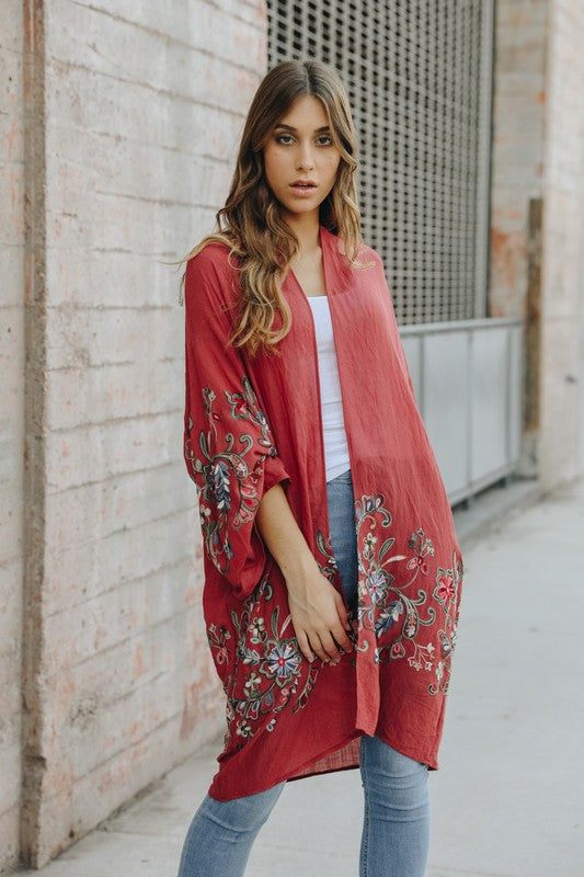 Long Floral Kimono Cardigan