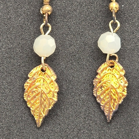 Zara Copper Leaf White Bead Hook Earrings Fashion Jewelry E26