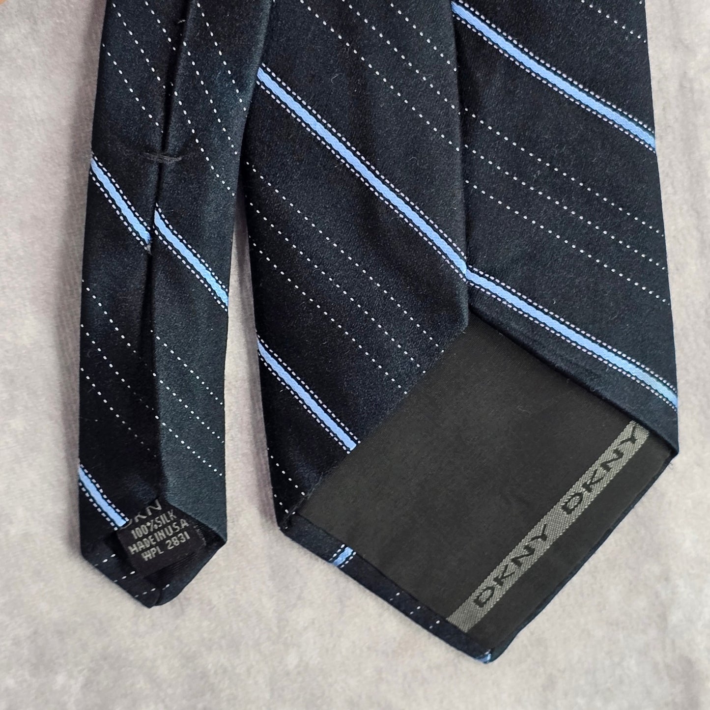 DKNY Navy Blue Striped 100% Silk Men's Neck Tie NWOT