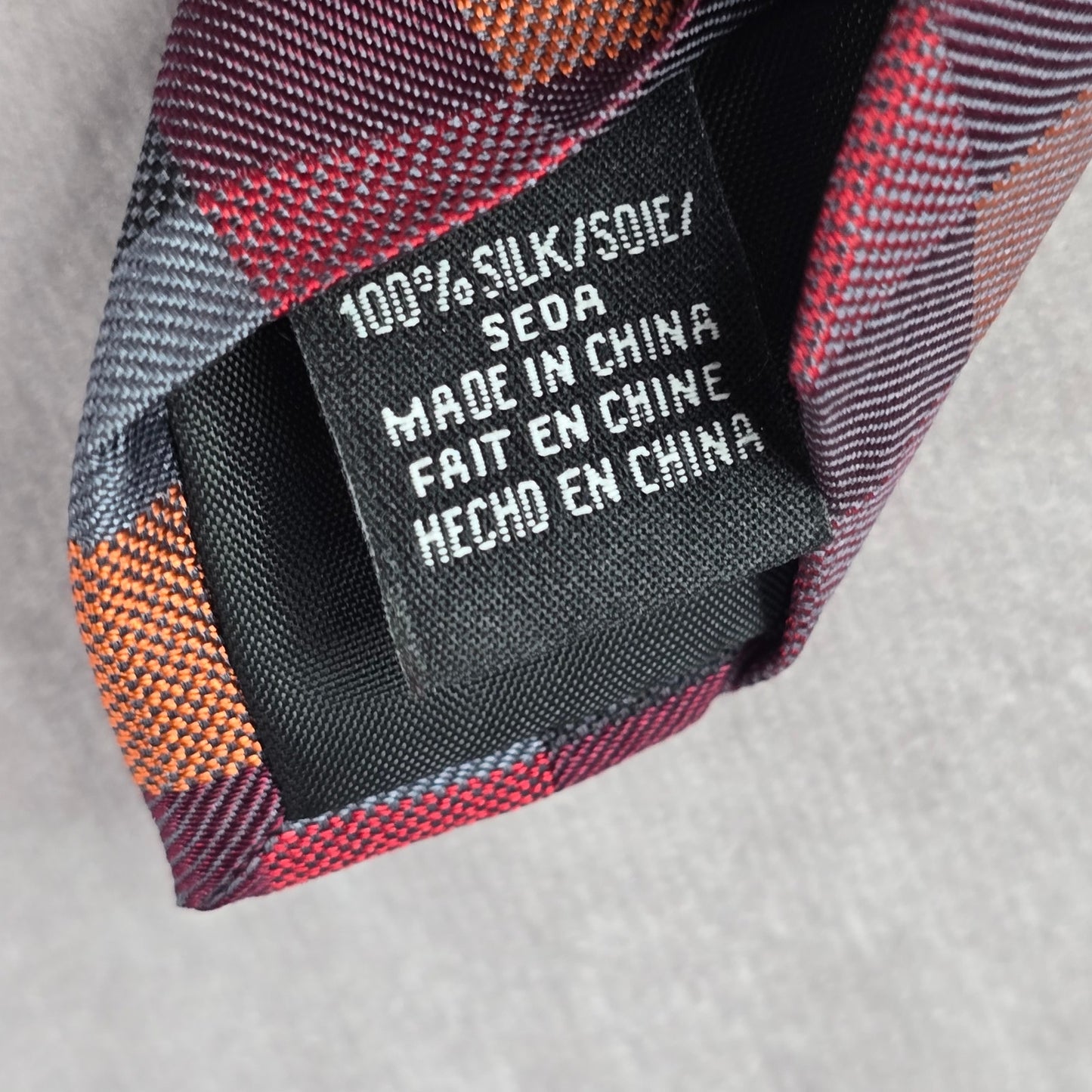 Van Heusen Red Gray Orange Diamond Executive Geometric Silk Neck Tie Men's