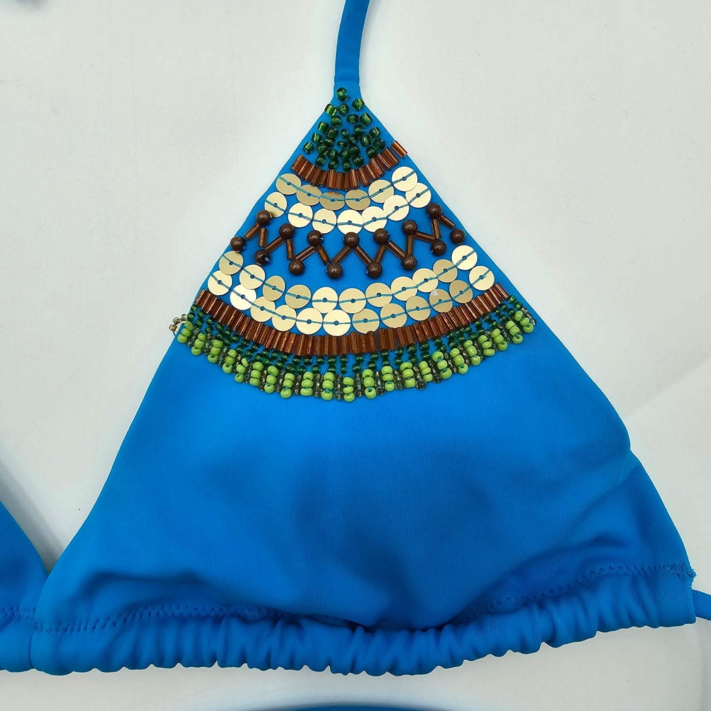 Victoria's Secret Blue Beaded Padded Bikini S Top Tie Back Swimwear Small