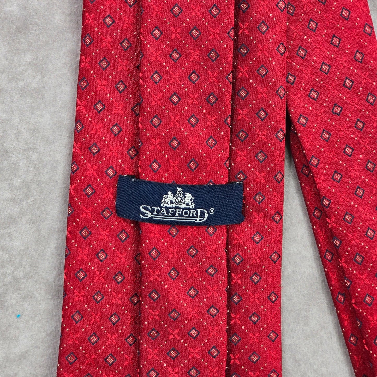 Stafford Red Blue Stripe Floral Diamond Geometric 100% Silk Men's Neck Tie NWOT