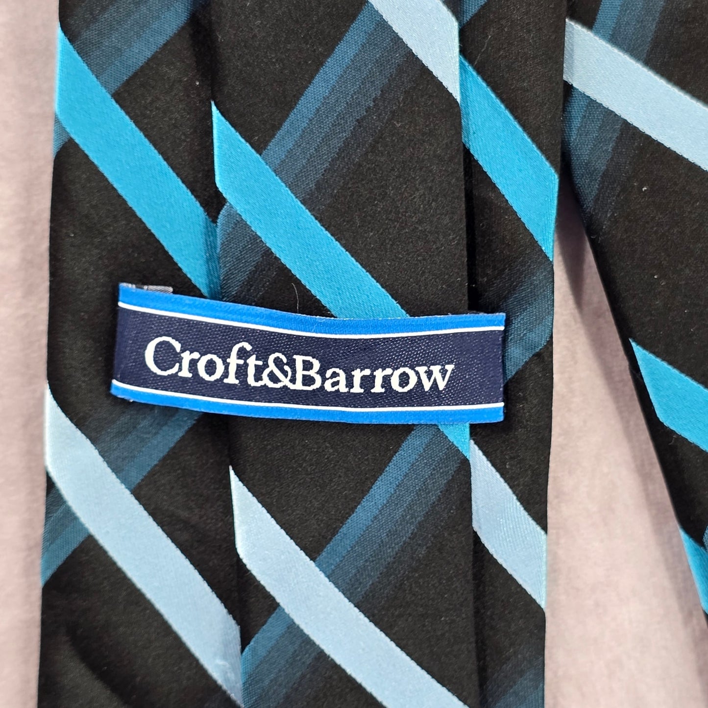 Croft & Barrow Blue Black Plaid Stripe 100% Silk Men's Neck Tie NWOT