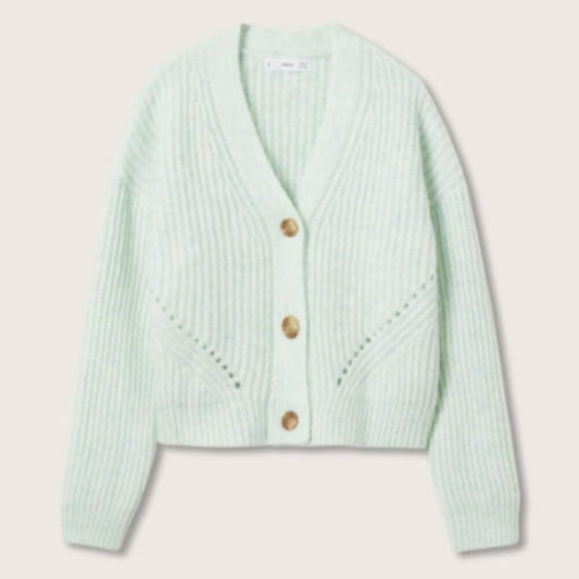 Mango Ribbed Knit Aqua Green Cardigan Sweater NWT Plus 3XL