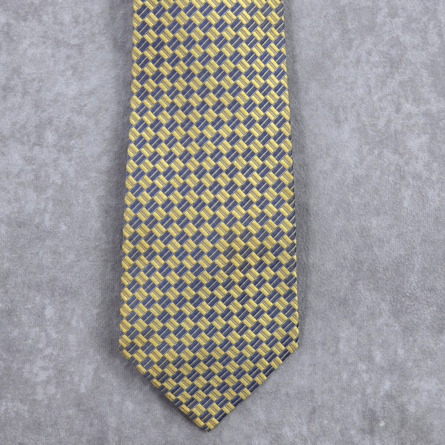 Perry Ellis Portfolio Gold Blue Weave Geometric 100% Silk Men's Neck Tie