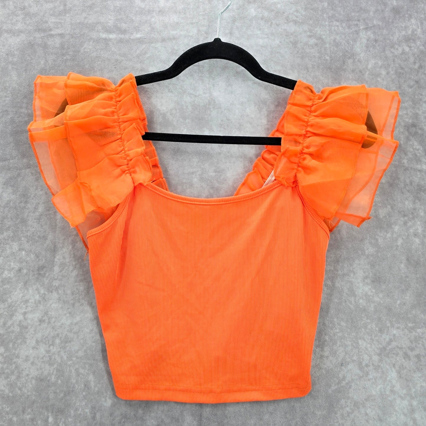 Shein Orange Ruffle Cropped Trim Tee Tulle Tank Solid Scoop Neck Small