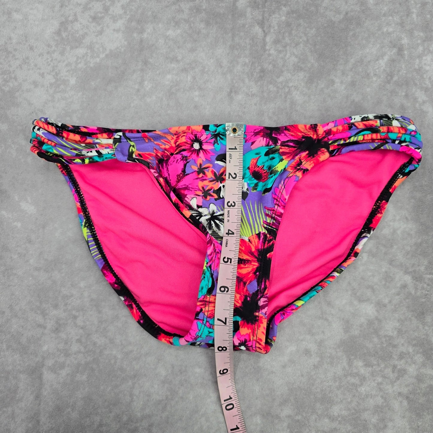 Xhilaration Pink Black Purple Floral Medium Cheeky Bikini Bottom Swimwear