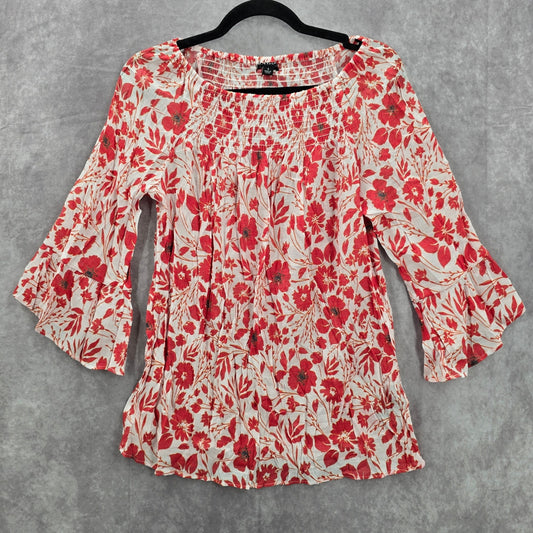 Zac & Rachel White Red Floral Paisley Printed Smocked Top Small