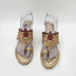 Gold Heels Platform Block High Red Bridal Embroidered Embellished Sandals Size 7