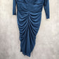 Adrianna Papell Blue Sheer Beaded Midi Length Cocktail Dress Size 12