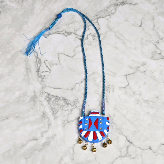 Blue Red Bell Pendant Rhinestone Adjustable String Fashion Jewelry Necklace