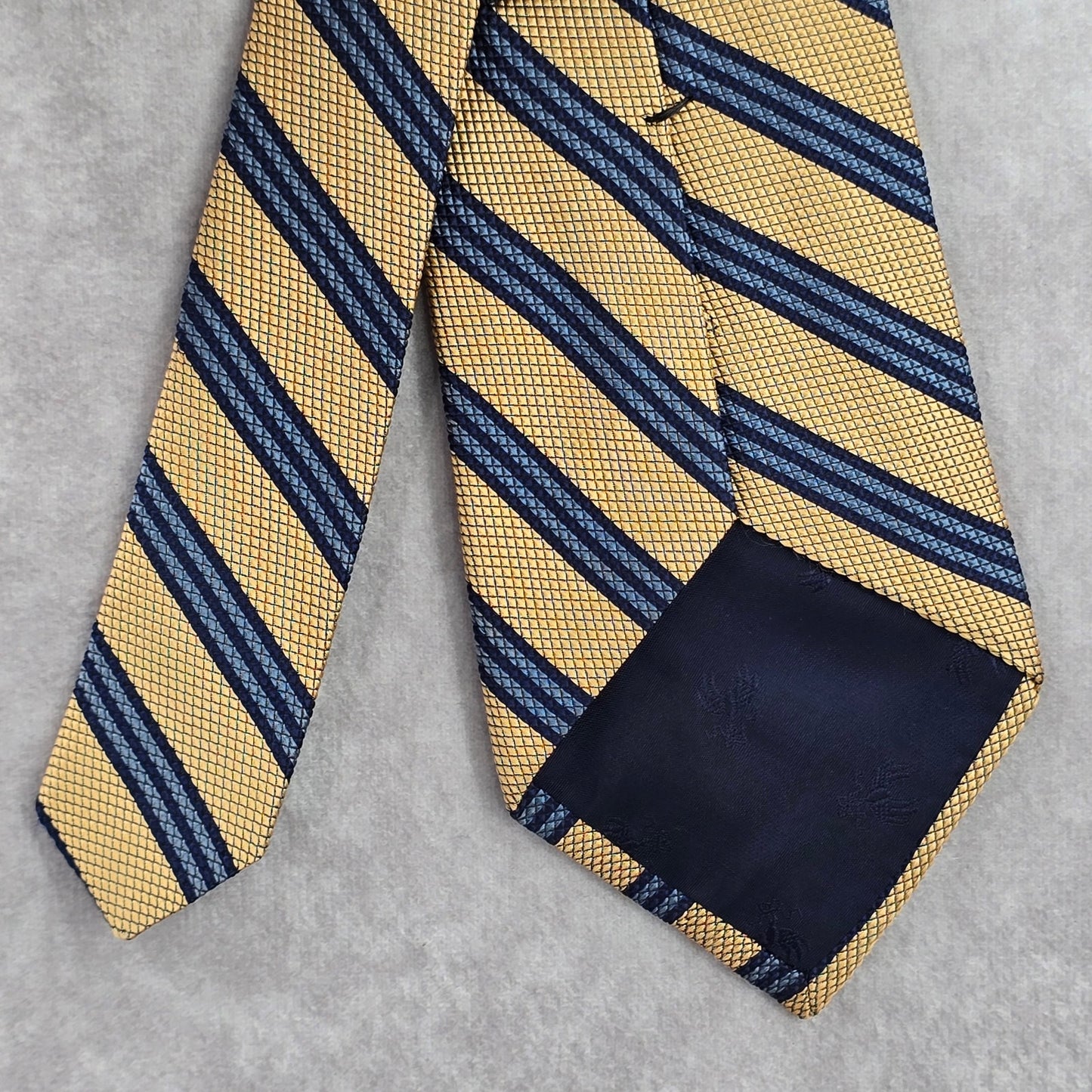 Brooke Brothers Makers Stripe Gold Blue Repp Executive Silk Neck Tie Men's