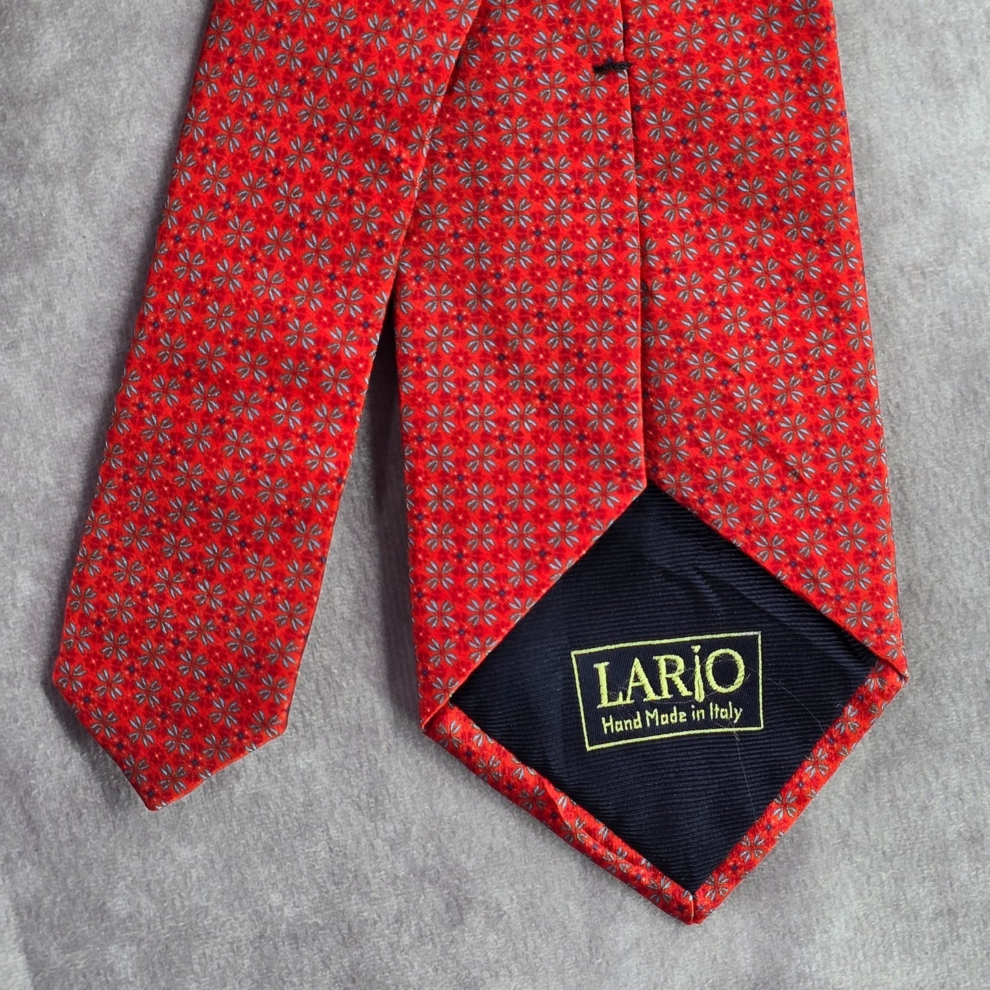 Lario Red Floral Geometric Handmade Italy 100% Silk Men's Neck Tie NWOT