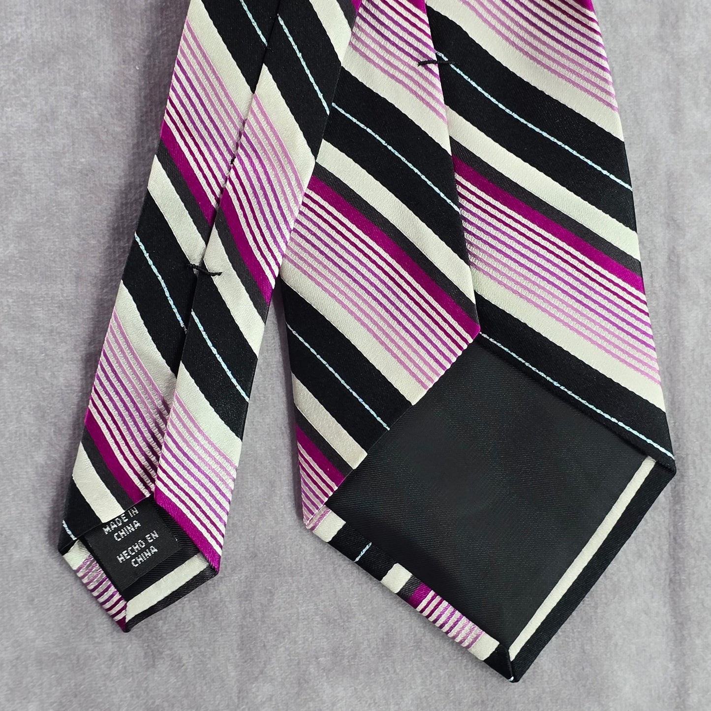 Croft & Barrow Purple Black Silver Stripe 99% Silk Men's Neck Tie NWOT