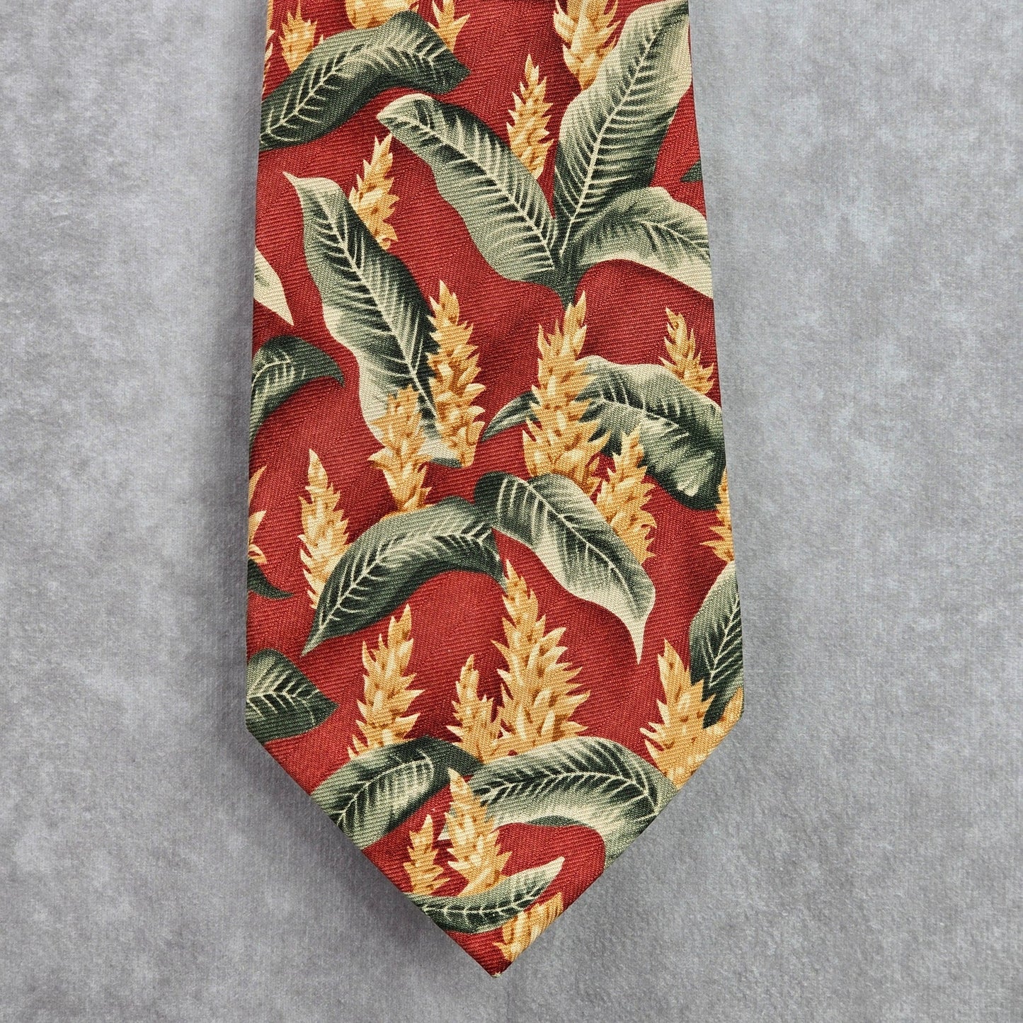 Tommy Bahamas Brown Green Yellow Tropical Leaf 100% Silk Men's Neck Tie NWOT