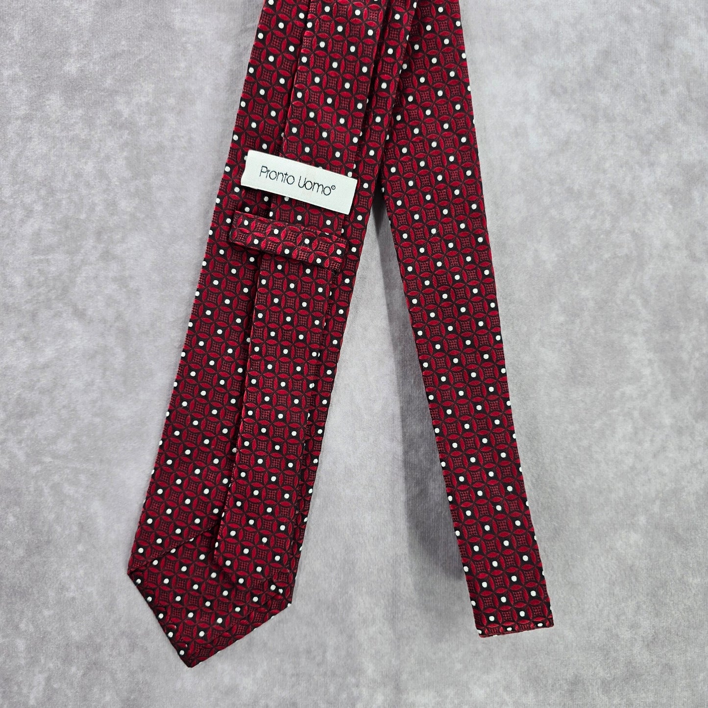 Pronto Uomo Red Geometric White Polka Dot Silk Men's Neck Tie NWOT