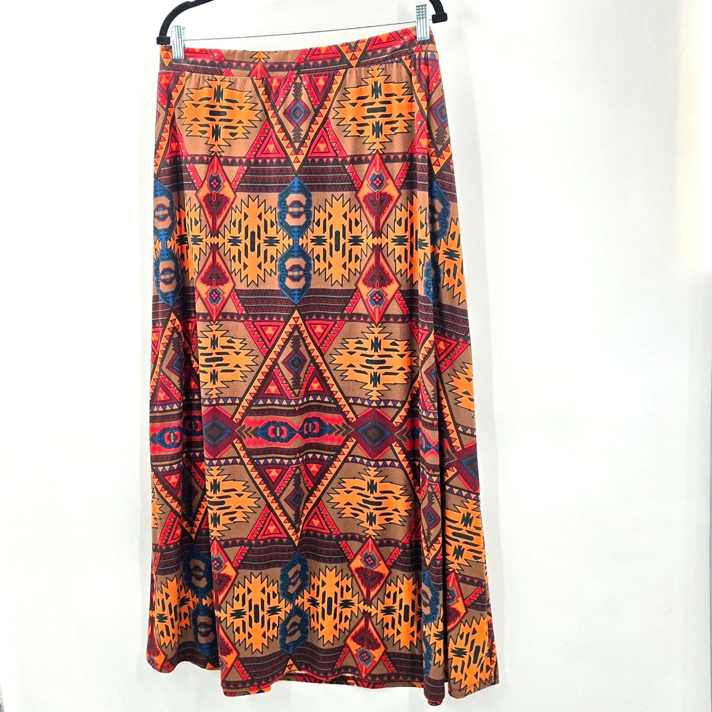 Cato Brown Orange Geometric Long Maxi Skirt XL 14/16W