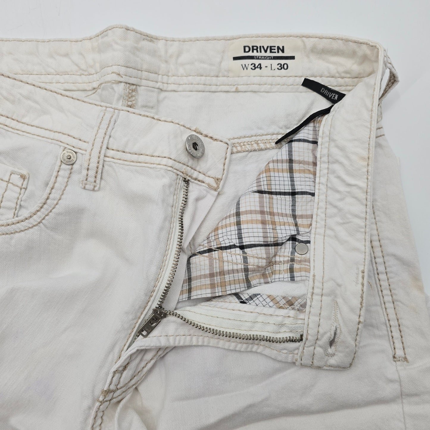 Buffalo David Bitton White Denim Jeans Pants Bottoms Mens Straight 34x30