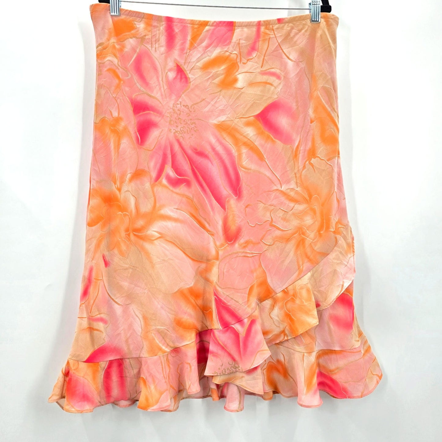 Zara Orange Pink Floral Knee Length Flare Bottom Skirt Plus 14