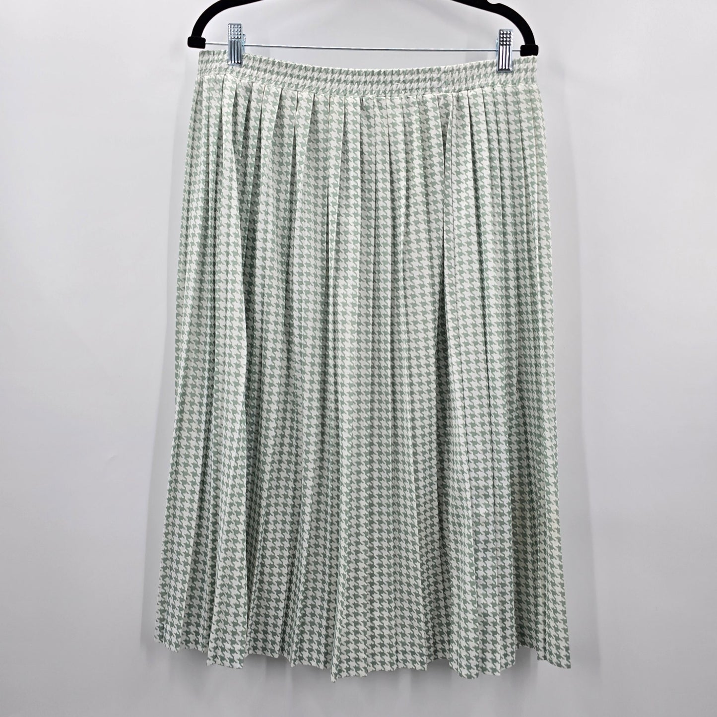 Zara White Green Short Midi Pleated Pull On Skirt Plus 20