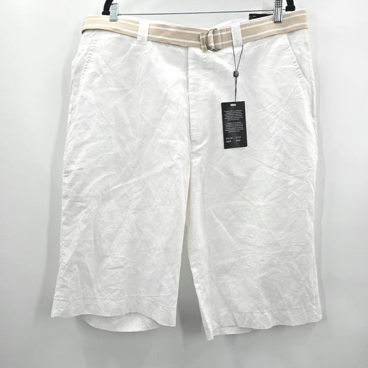 Stacy Adams White Belted Zip Linen Shorts 8111SP Bottoms Pants Plus Size 40 NWT