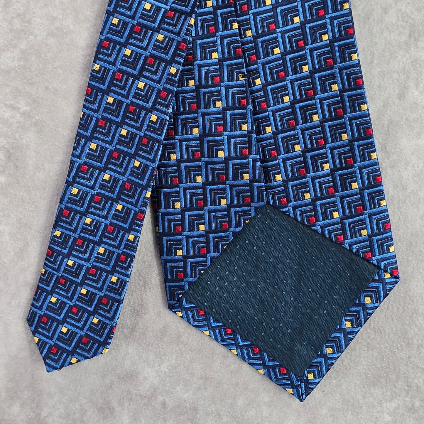 Baronshire Blue Red Yellow Geometric Repp 100% Silk Mens Neck Tie