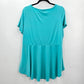 Susan Graver Green Short Sleeve Hi Low Stretchy L Blouse Top Shirt Large