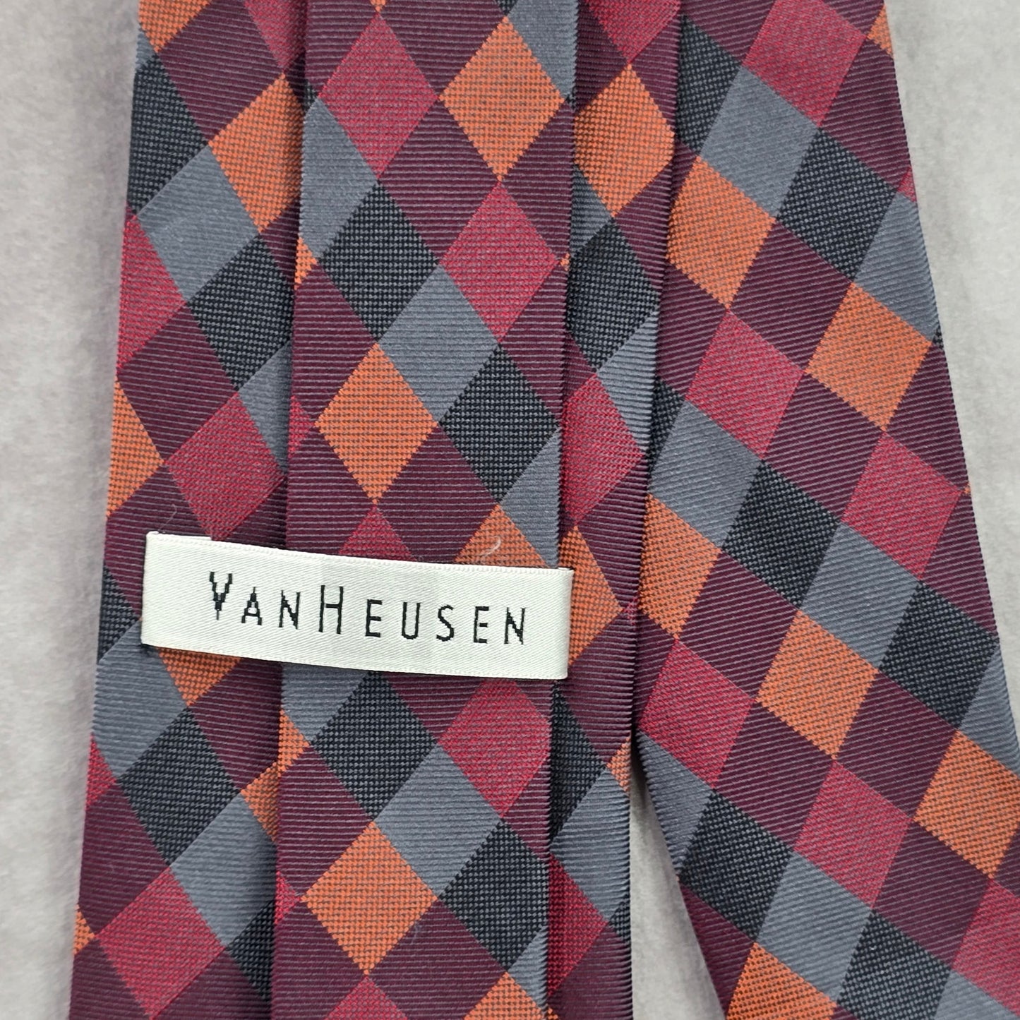 Van Heusen Red Gray Orange Diamond Geometric Silk Neck Tie Men's