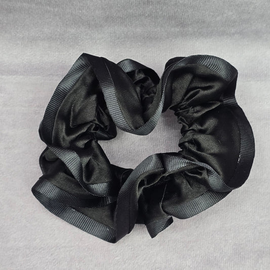 Black Ruffles Silk Hair Tie Accessories Scrunchie Handmade SB24