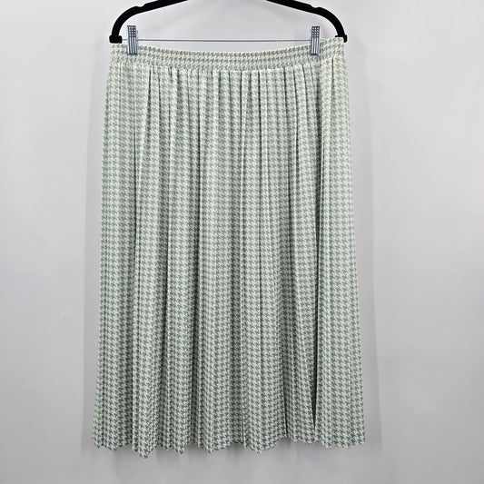 Zara White Green Short Midi Pleated Pull On Skirt Plus 20