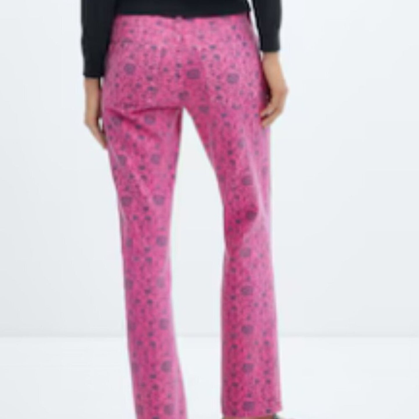 Mango MNG Printed Straight Pink Fuchsia Floral Jeans NWT Size 6