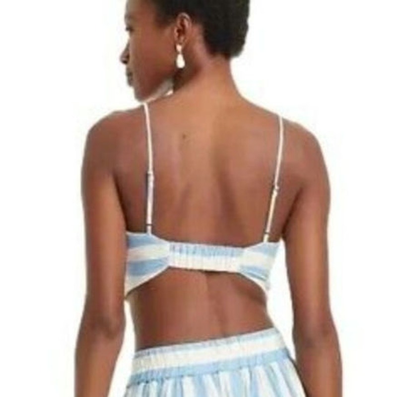 A New Day Blue & White Linen Bungalow Beach Bikini Top Cropped Bra Tank Top L