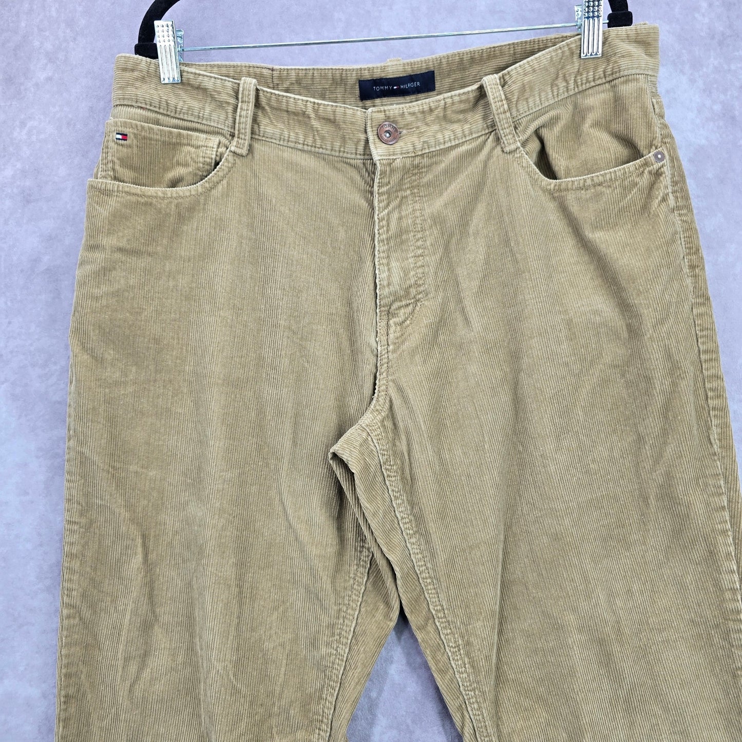 Tommy Hilfiger Tan Khaki Corduroy Straight Slim Stripe Pants Bottoms Men's 36x30