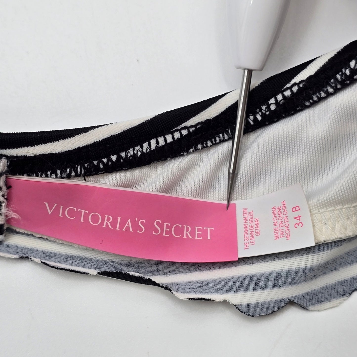 Victoria's Secret Black White Stripe Halter Padded Bikini Top S 34B Swimwear