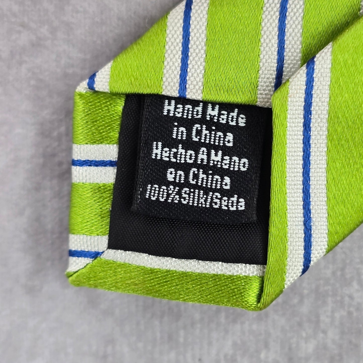 Stafford Green White Blue Stripe Repp Geometric Silk Executive Neck Tie Men's