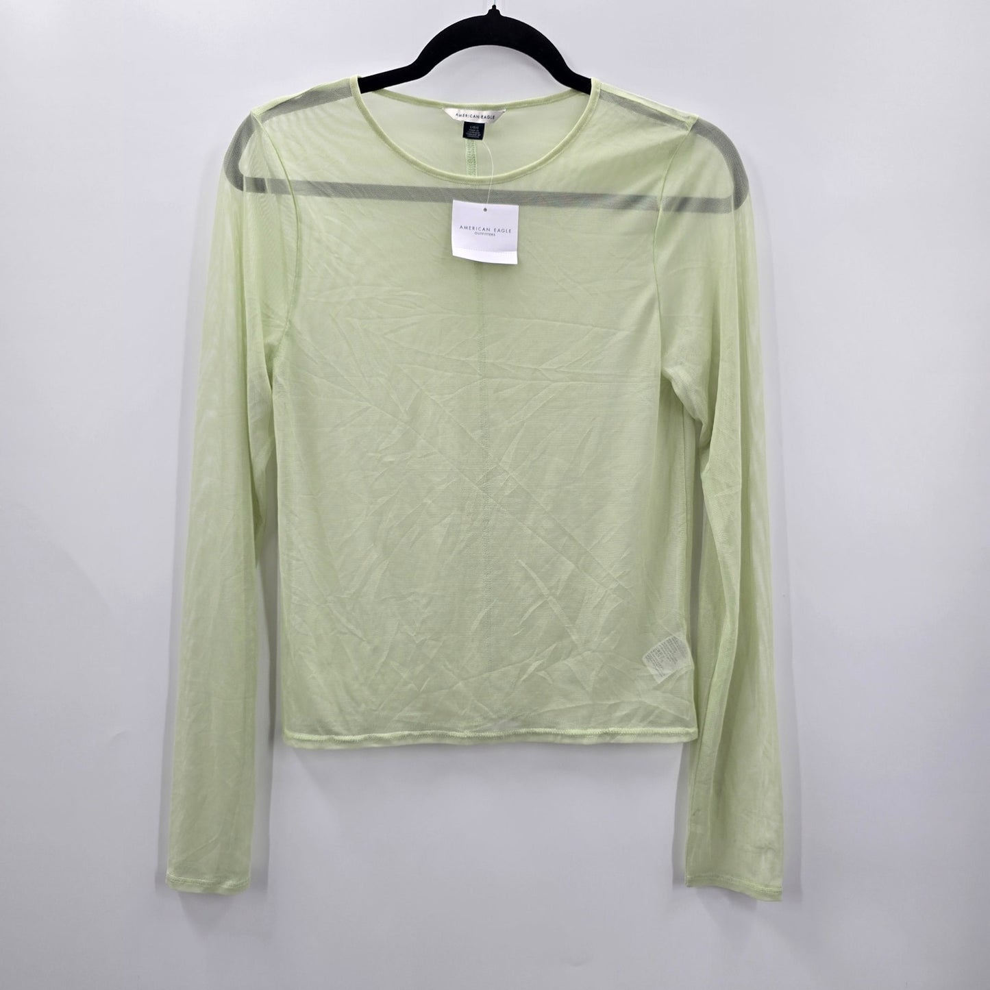 American Eagle Outfitters Green Sheer Long Sleeve Mesh L Blouse Top Shirt Large