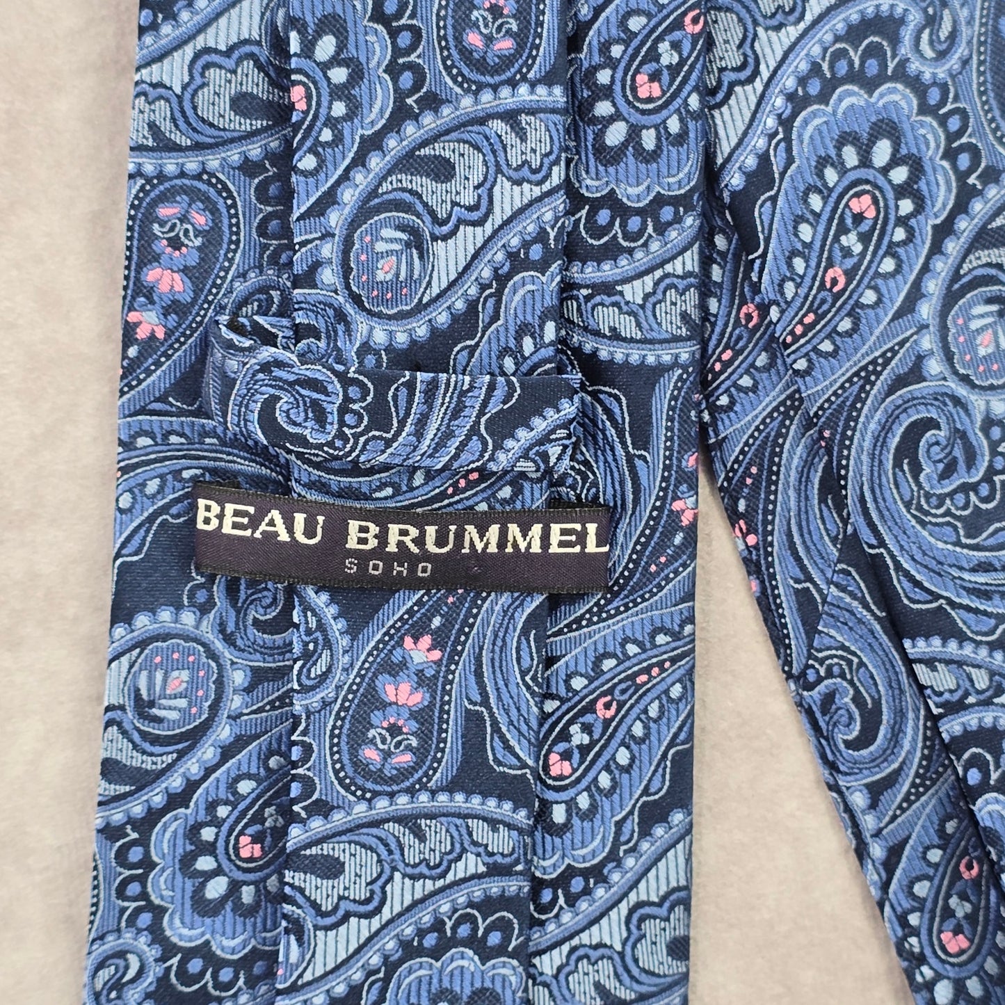 Beau Brummel Soho Blue Floral Paisley 100% Silk Handmade Mens Neck Tie