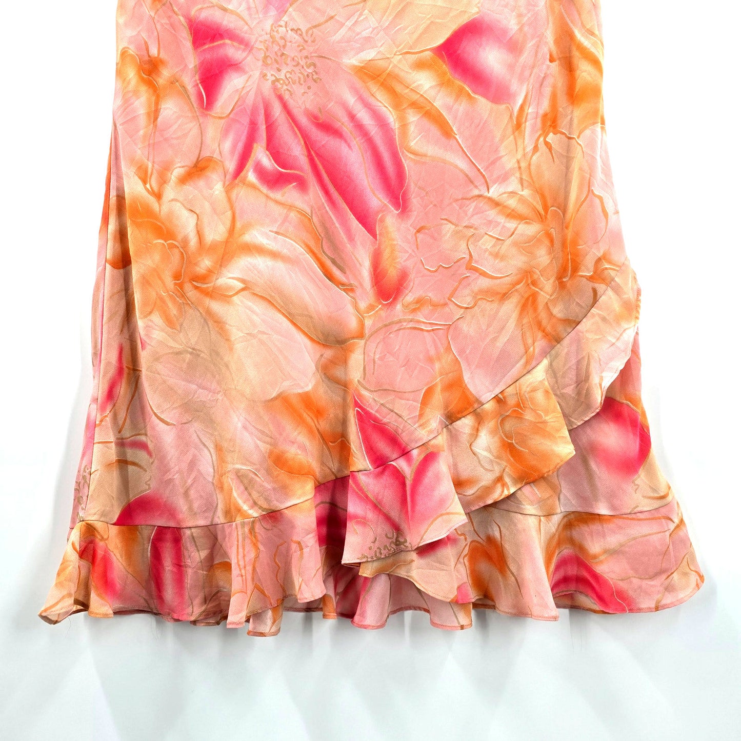 Zara Orange Pink Floral Knee Length Flare Bottom Skirt Plus 14