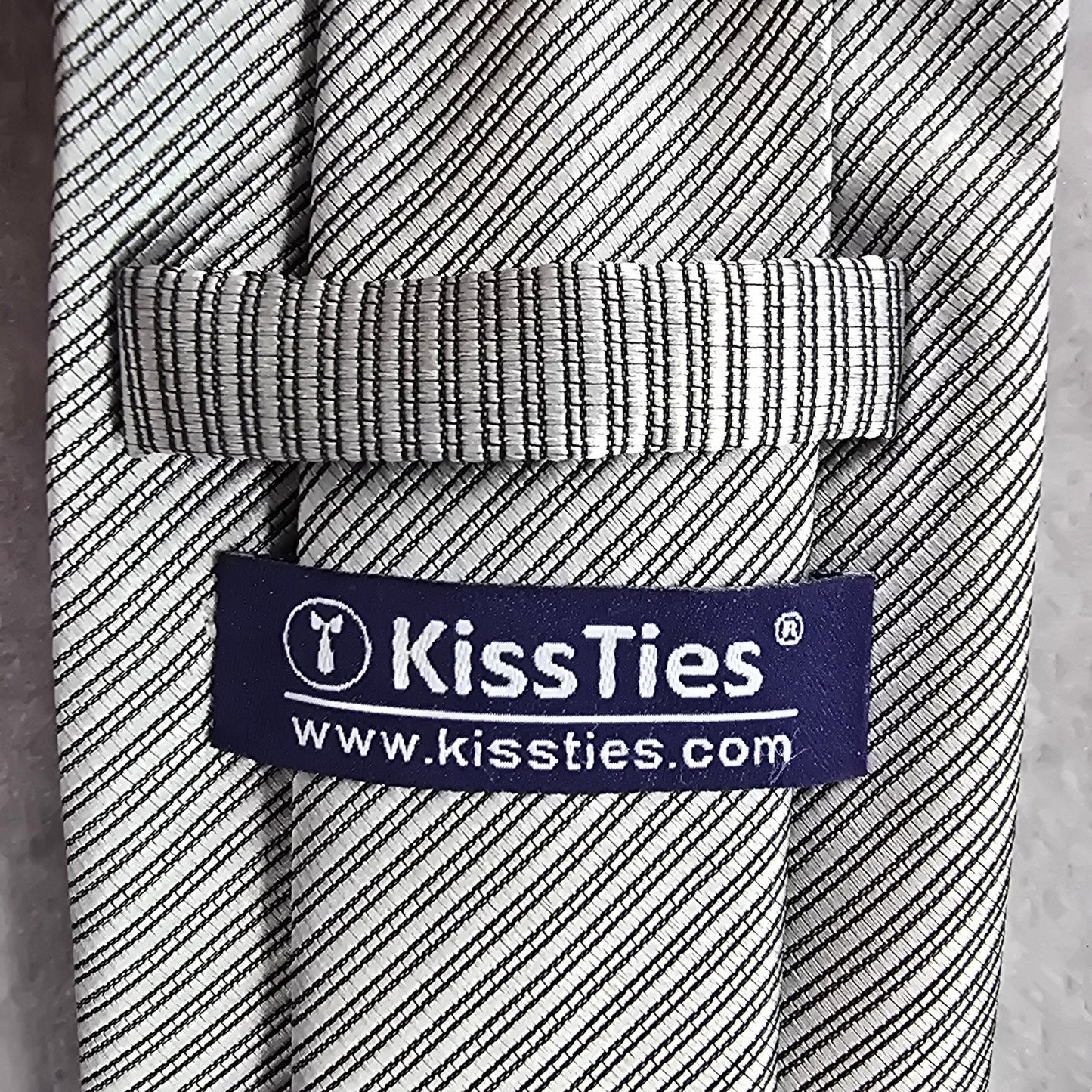 Kiss Ties Gray Black Silver Stripe Microfiber Men's Neck Tie NWOT