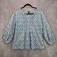 Talbots Green Pink Floral Paisley Boho Cotton Spring Shirt Top Blouse Small