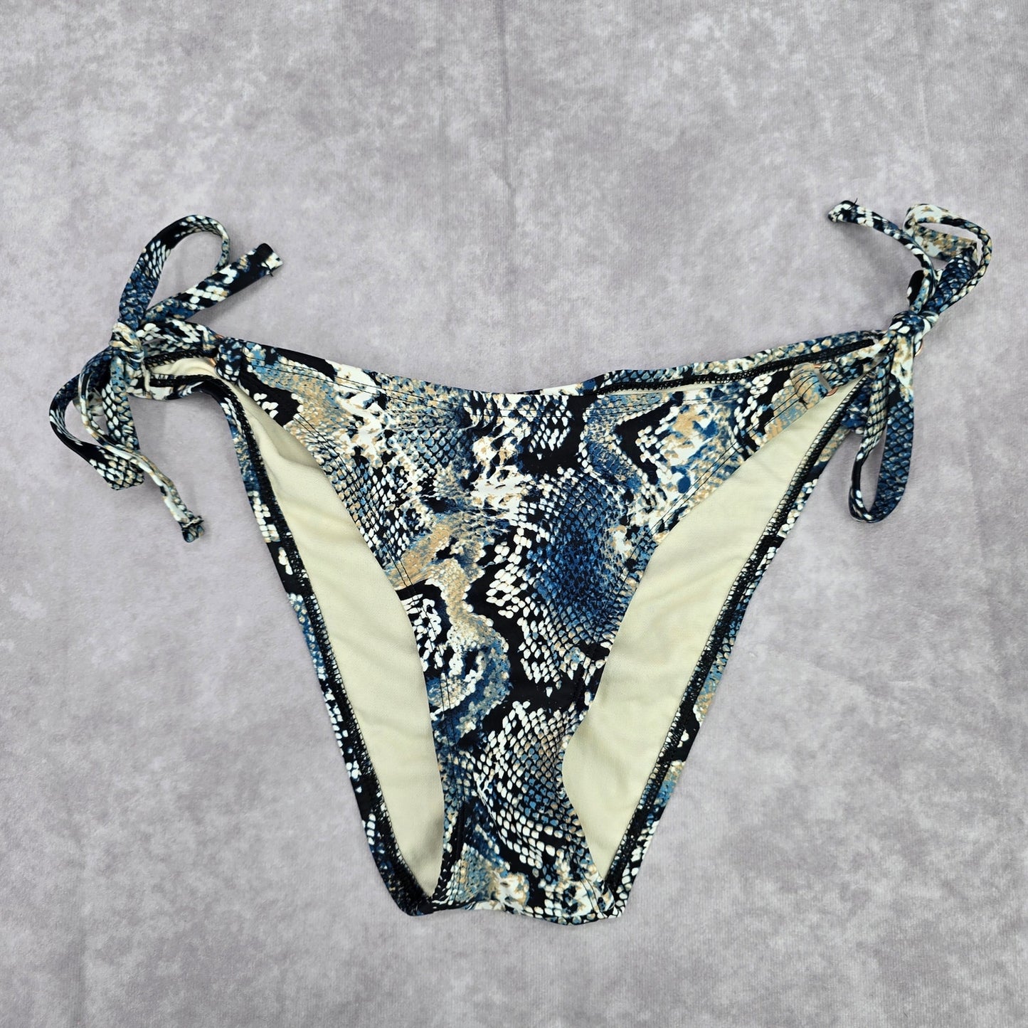 Shade & Shore Blue Black Animal Print Medium Triangle Tie Bikini Bottom Swimwear